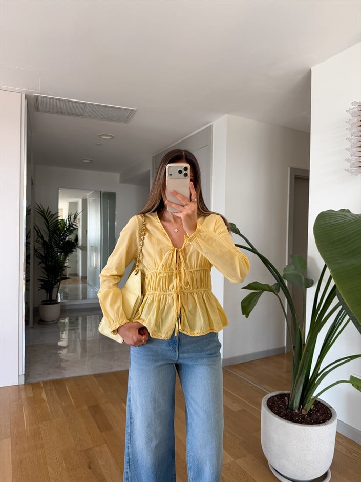 Pines Bağlama Detaylı Bluz - Sarı 
