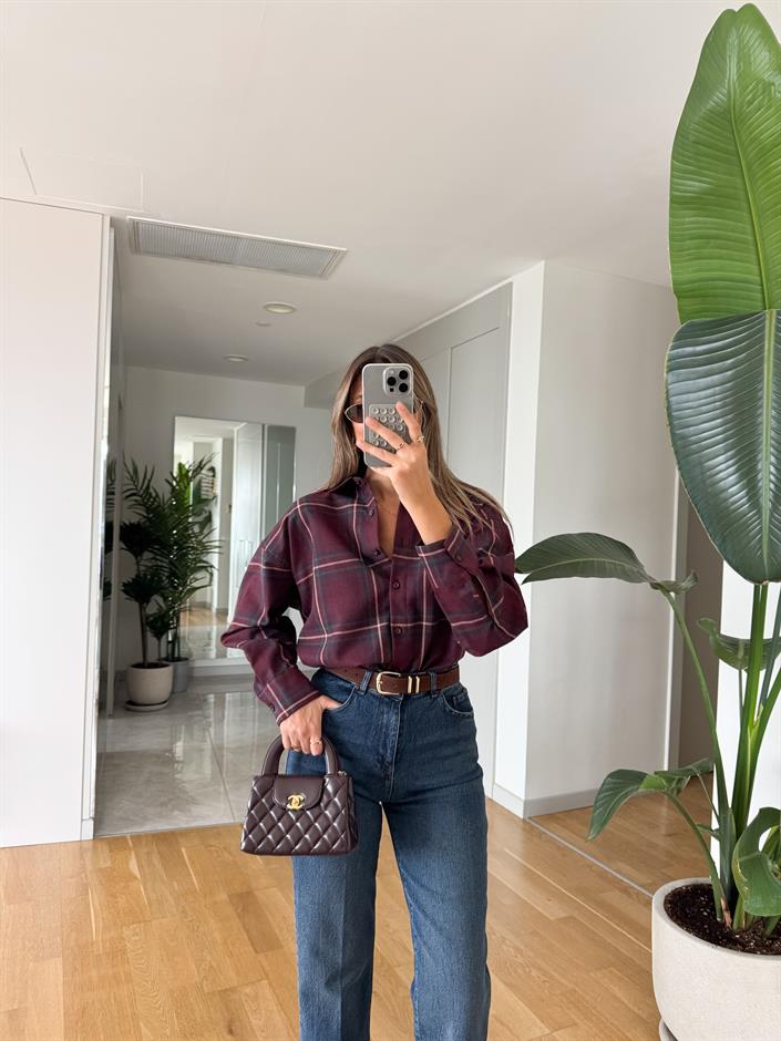 Pixi Ekoseli Bordo Gömlek 