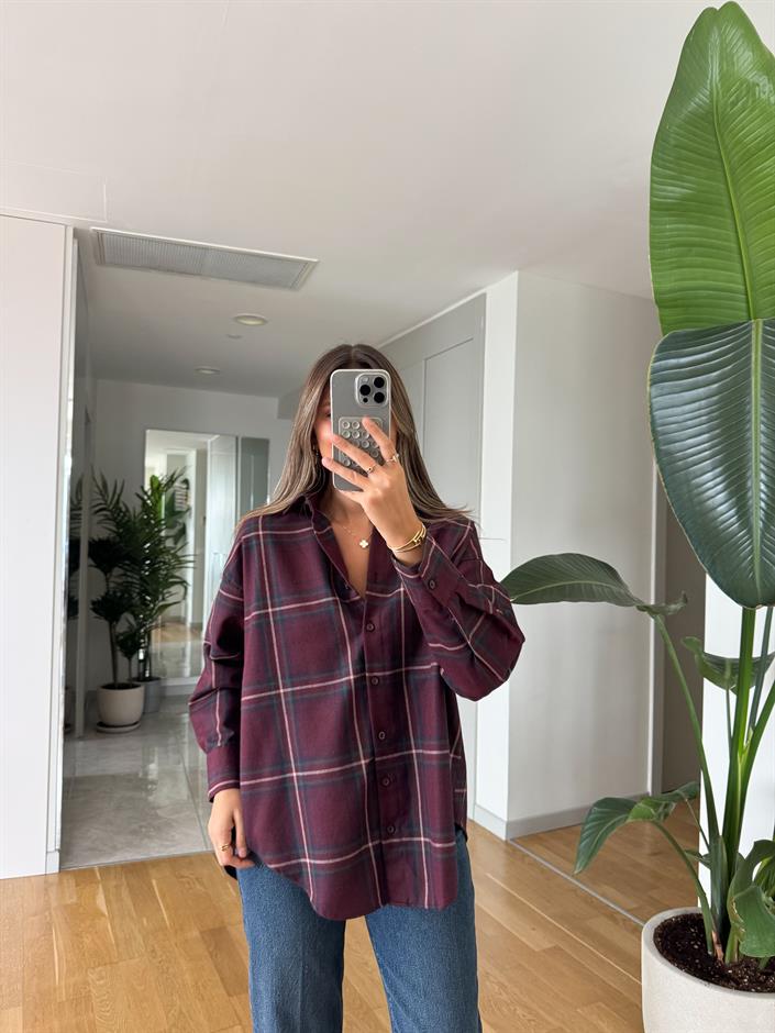 Pixi Ekoseli Bordo Gömlek 