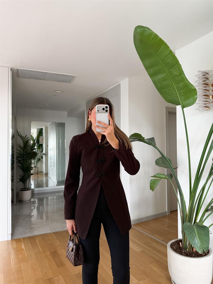 Poala Vatkalı  Belden Oturtmalı  Ceket - Kahve