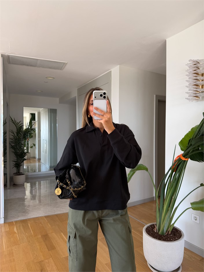 Polo Yaka Sweatshirt - Siyah
