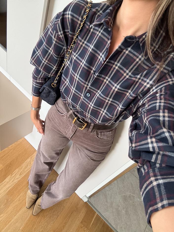 Poppy Lacivert Ekoseli Gömlek 