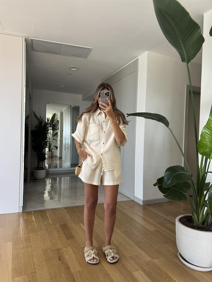 Posse Müslin Şort Gömlek Takım - Ekru