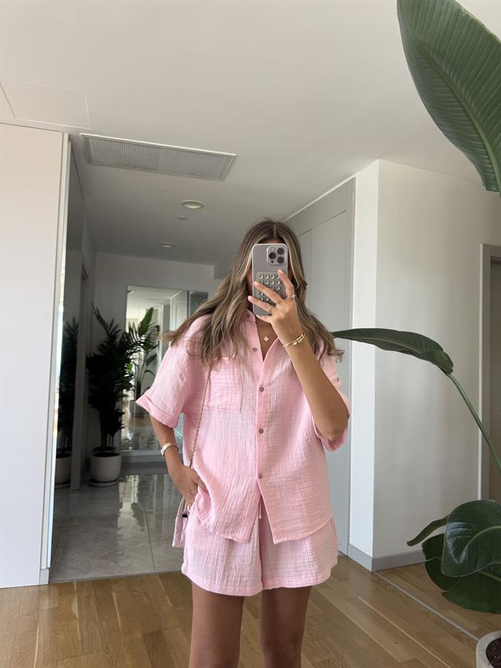 Posse Müslin Şort Gömlek Takım - Pembe