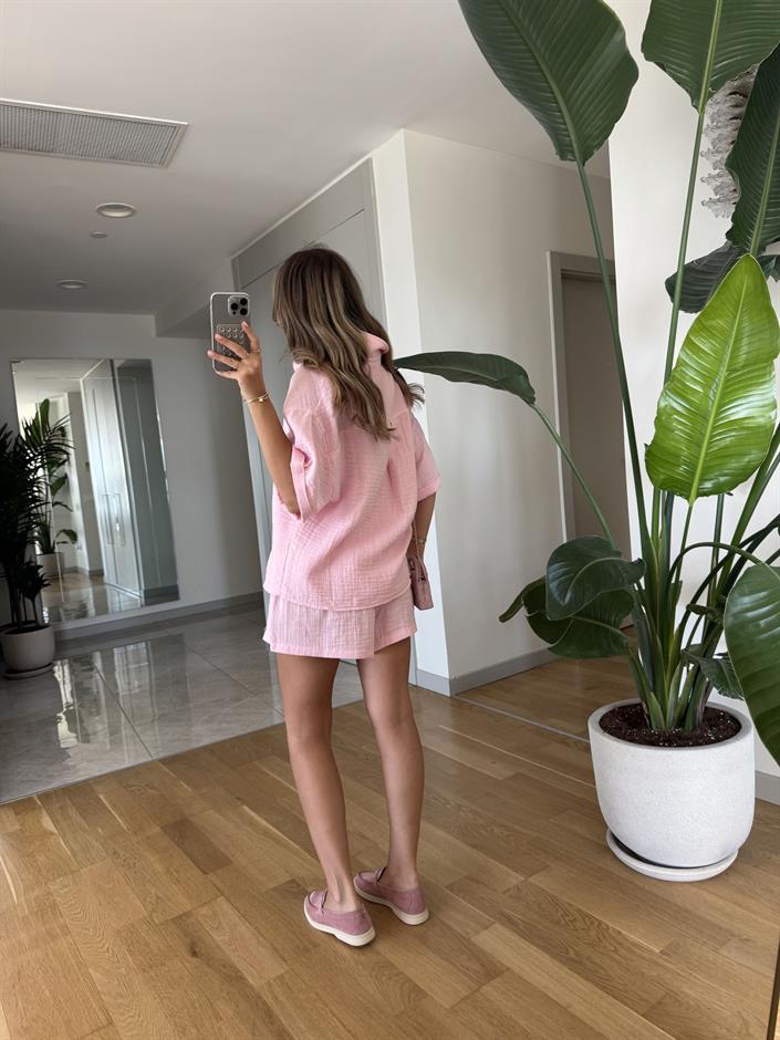 Posse Müslin Şort Gömlek Takım - Pembe