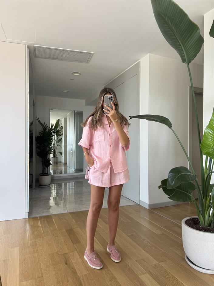 Posse Müslin Şort Gömlek Takım - Pembe
