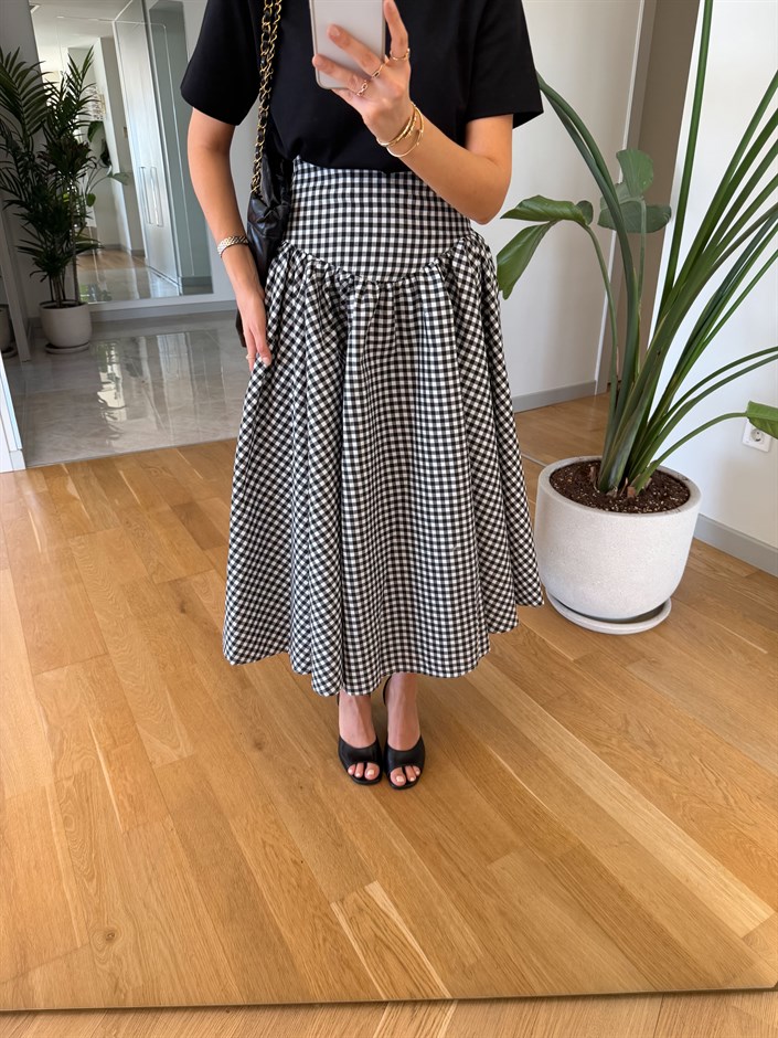 Pötikare Desenli Midi Etek - Siyah