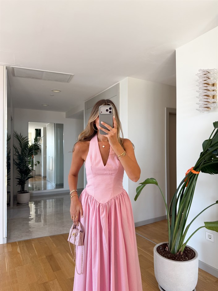 Pötikare Halter Yaka Elbise - Pembe
