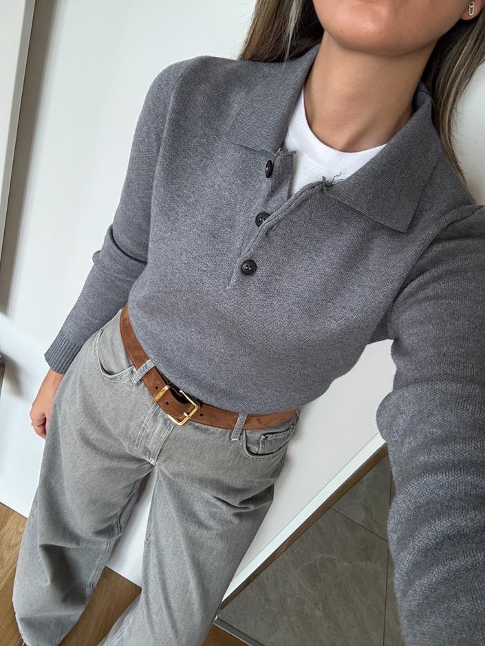 Premium Doku Polo Yaka Triko - Gri