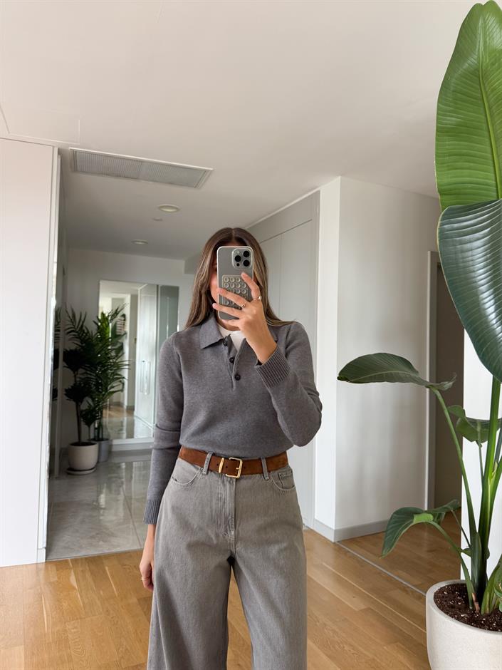 Premium Doku Polo Yaka Triko - Gri