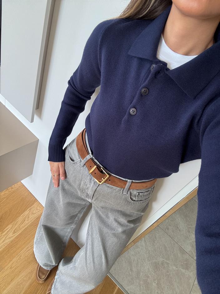 Premium Dokulu Polo Yaka Triko - Lacivert