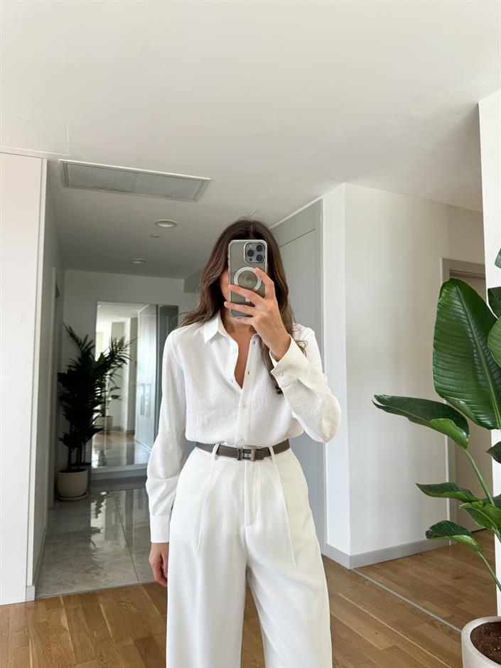 Premium Krep Gömlek-Beyaz