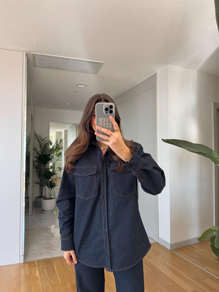 Premium Seri Çift Cepli Denim Gömlek