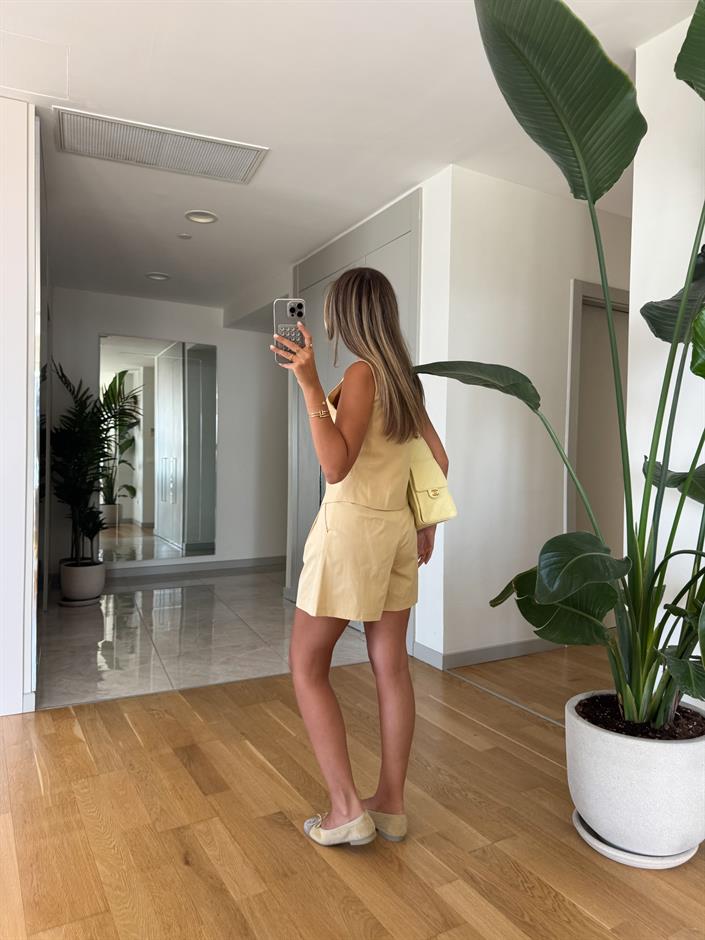 Premium Şort Yelek Takım - Butter Yellow