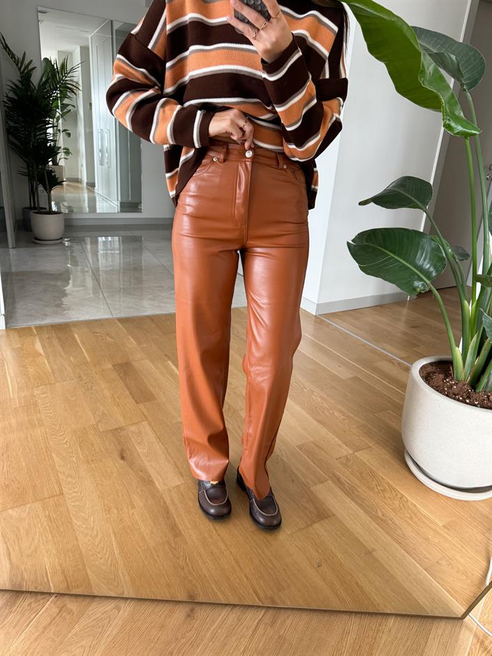 Premium Suni Deri Pantolon-Tarçın