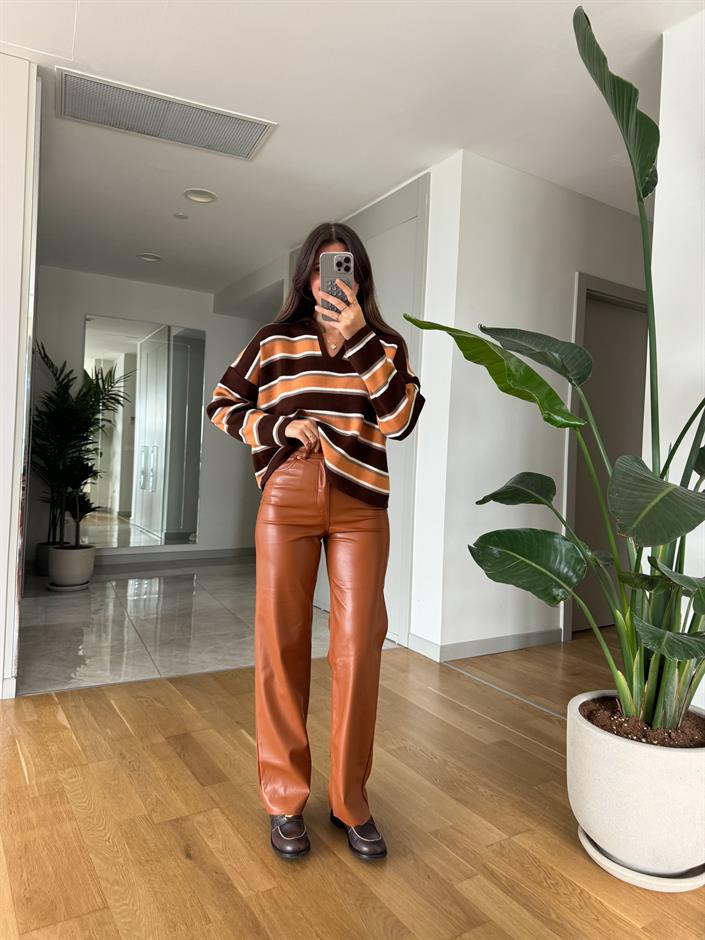 Premium Suni Deri Pantolon-Tarçın