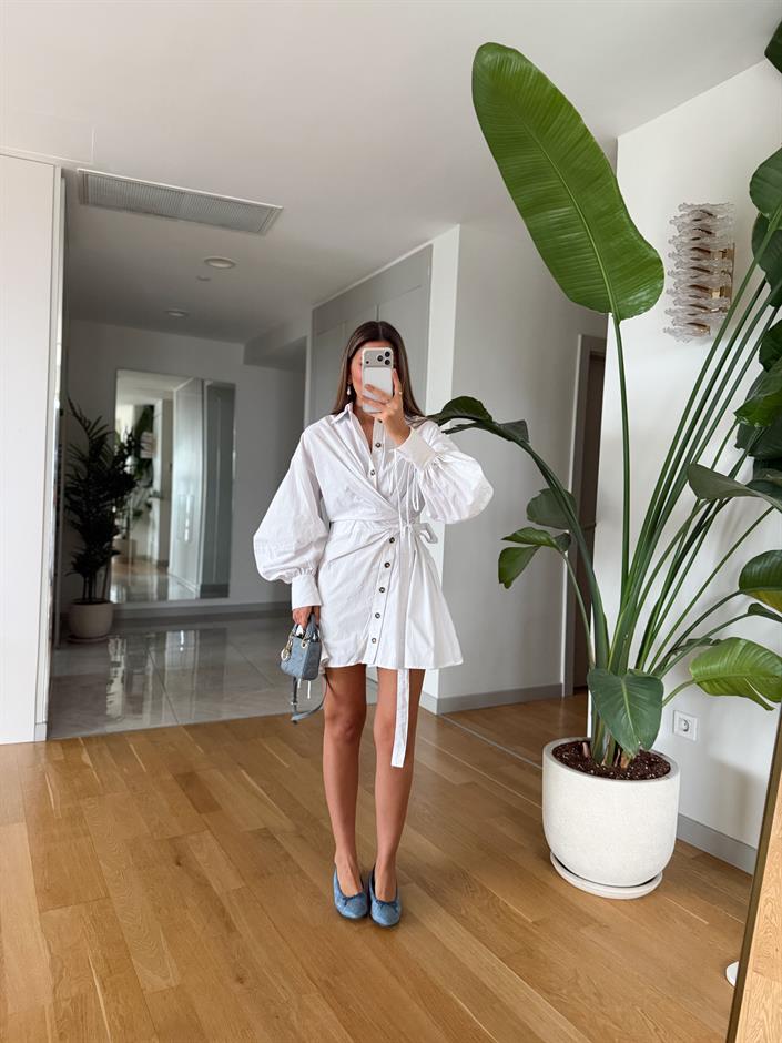 Premium Tasarım Poplin Elbise - Beyaz