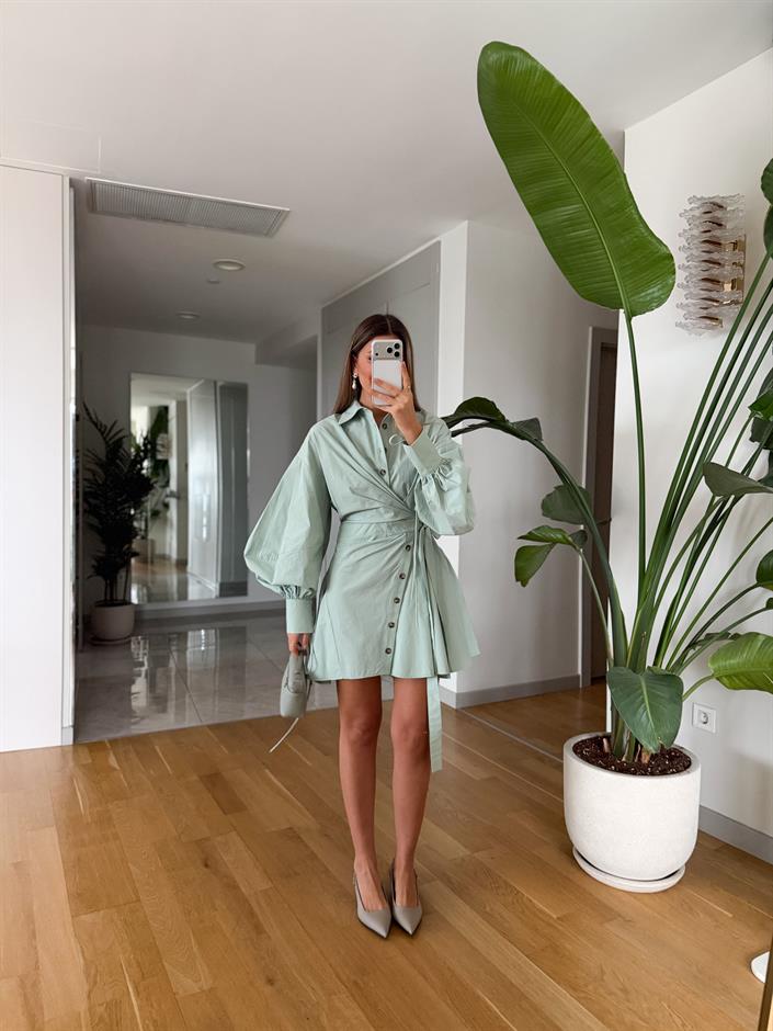 Premium Tasarım Poplin Elbise - Mint