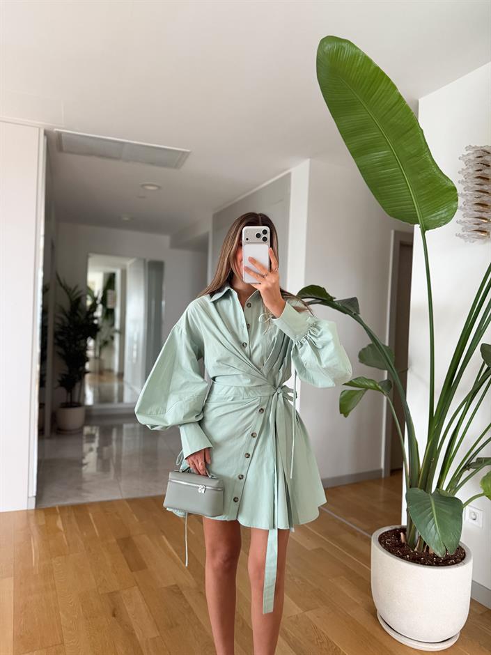 Premium Tasarım Poplin Elbise - Mint