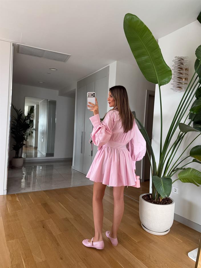 Premium Tasarım Poplin Elbise - Pembe