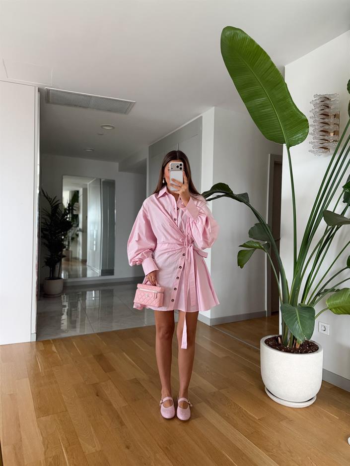 Premium Tasarım Poplin Elbise - Pembe