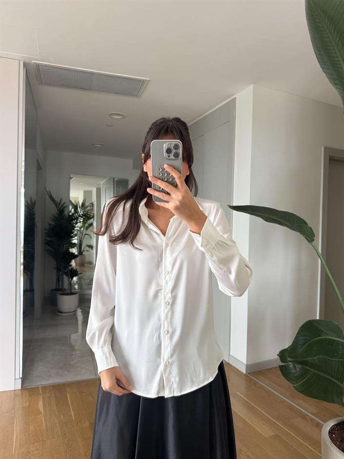 Premium Vatkalı Saten Gömlek- Ekru