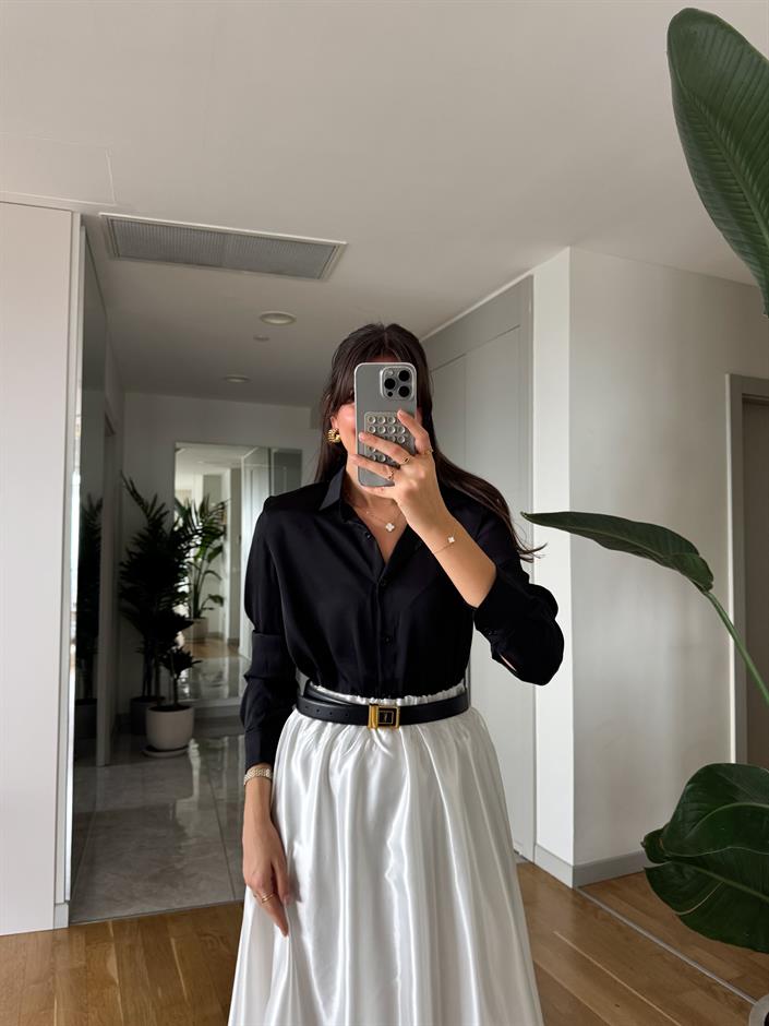 Premium Vatkalı Saten Gömlek- Siyah