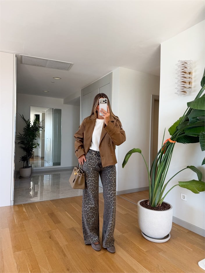Premium Yıkamalı Leopar Jean