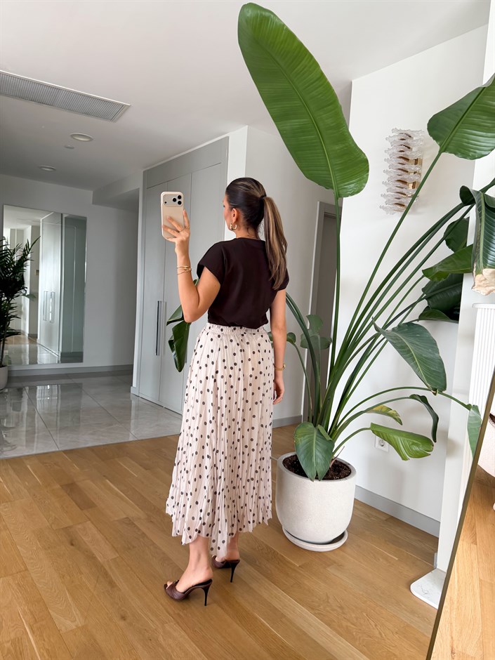 Puantiyeli Şifon Etek - Bej 