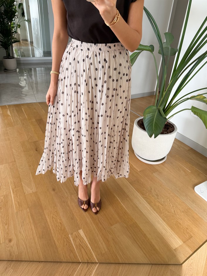 Puantiyeli Şifon Etek - Bej 