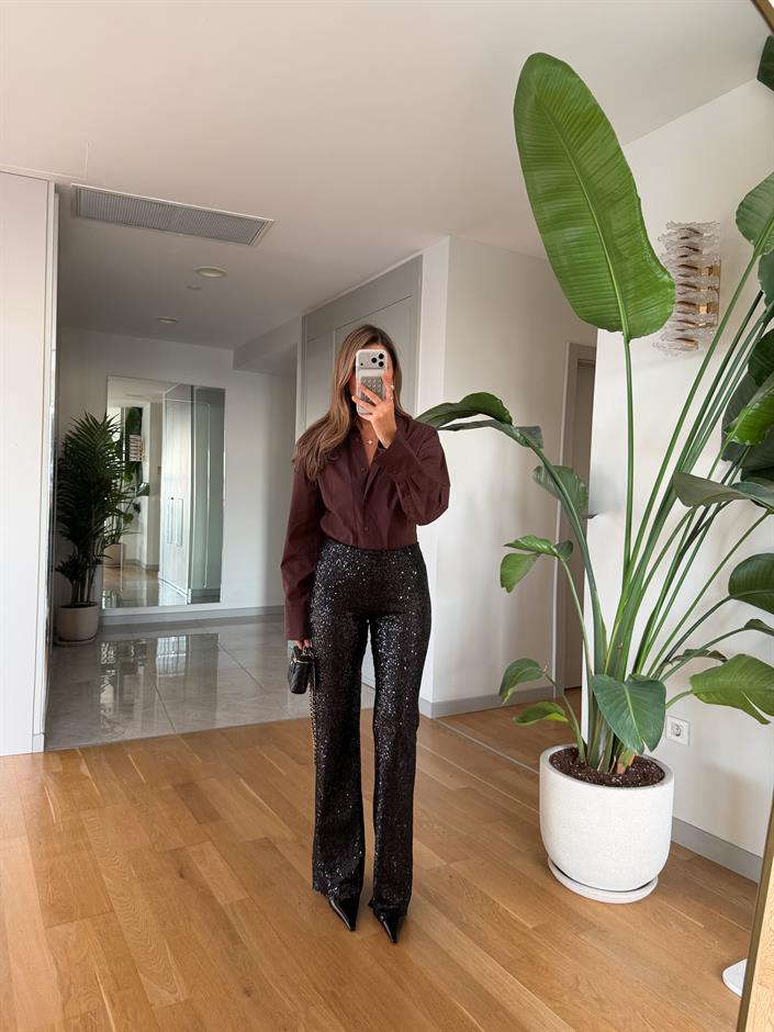 Siyah Payetli Pantolon 