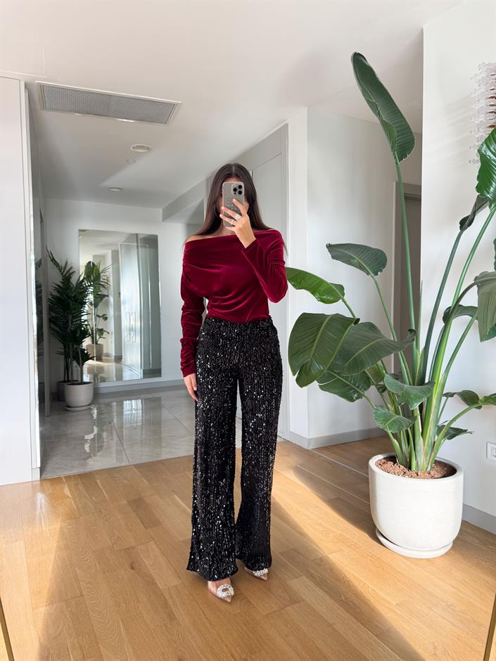 Pullu İspanyol Pantolon-Siyah