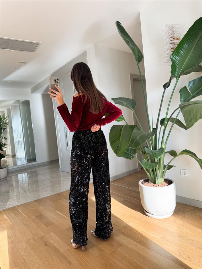 Pullu İspanyol Pantolon-Siyah