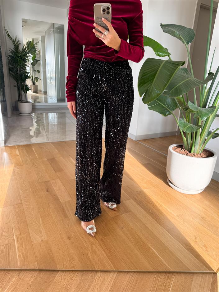 Pullu İspanyol Pantolon-Siyah