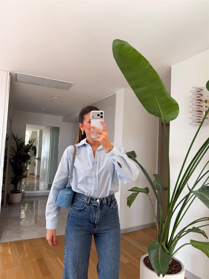 Punch Poplin Gömlek - Bebe Mavi