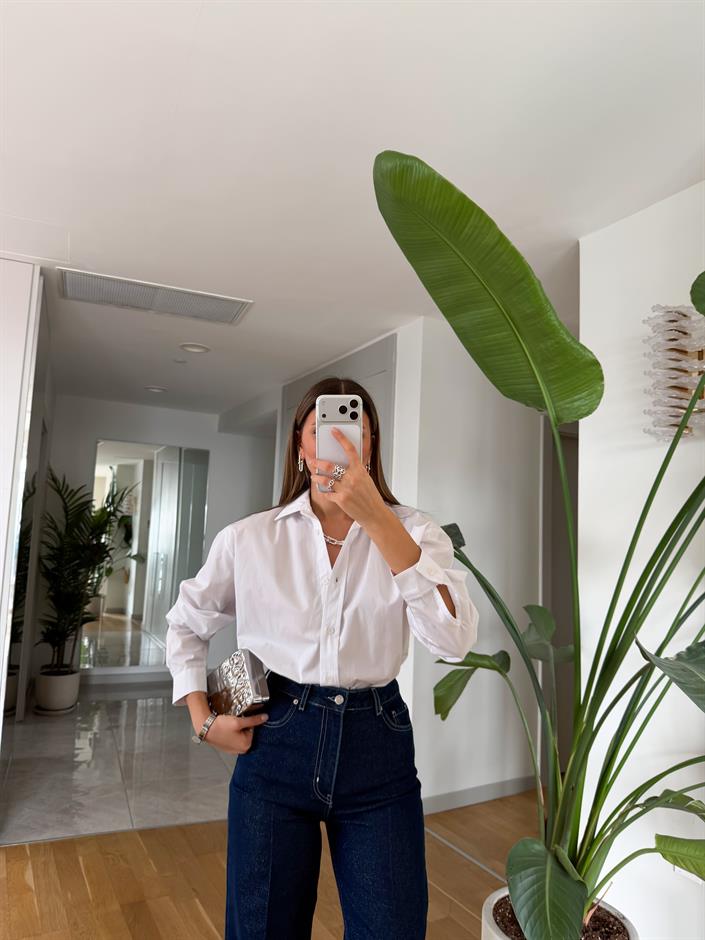 Punch Poplin Gömlek - Beyaz