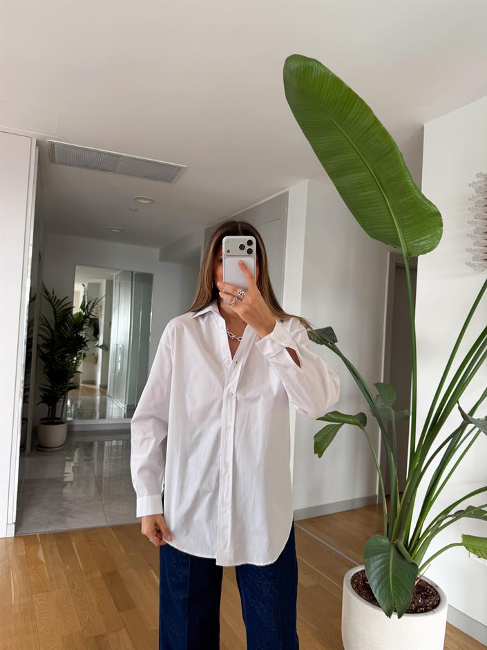 Punch Poplin Gömlek - Beyaz