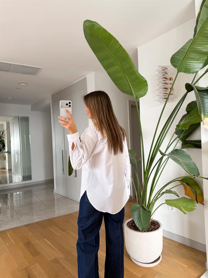 Punch Poplin Gömlek - Beyaz