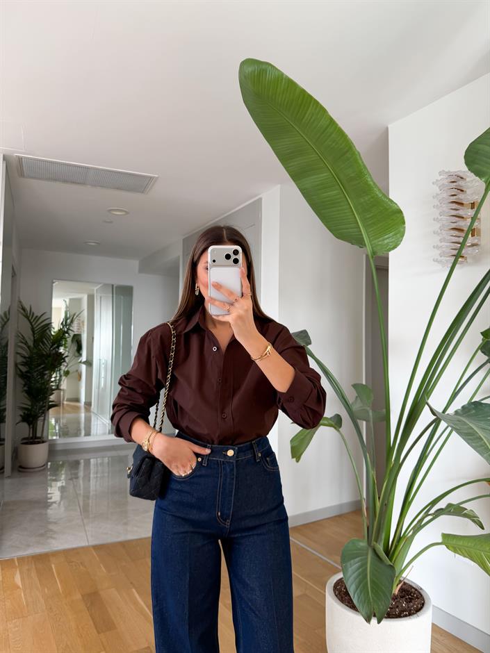 Punch Poplin Gömlek - Kahve