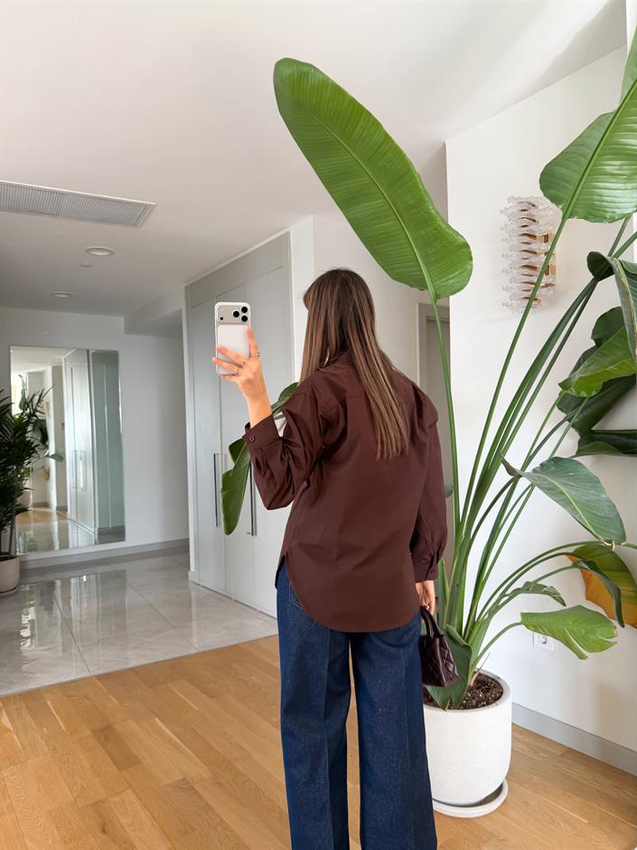 Punch Poplin Gömlek - Kahve