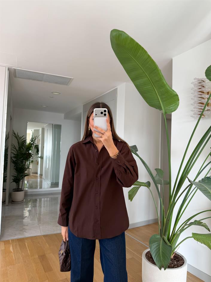 Punch Poplin Gömlek - Kahve