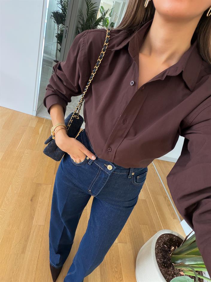 Punch Poplin Gömlek - Kahve