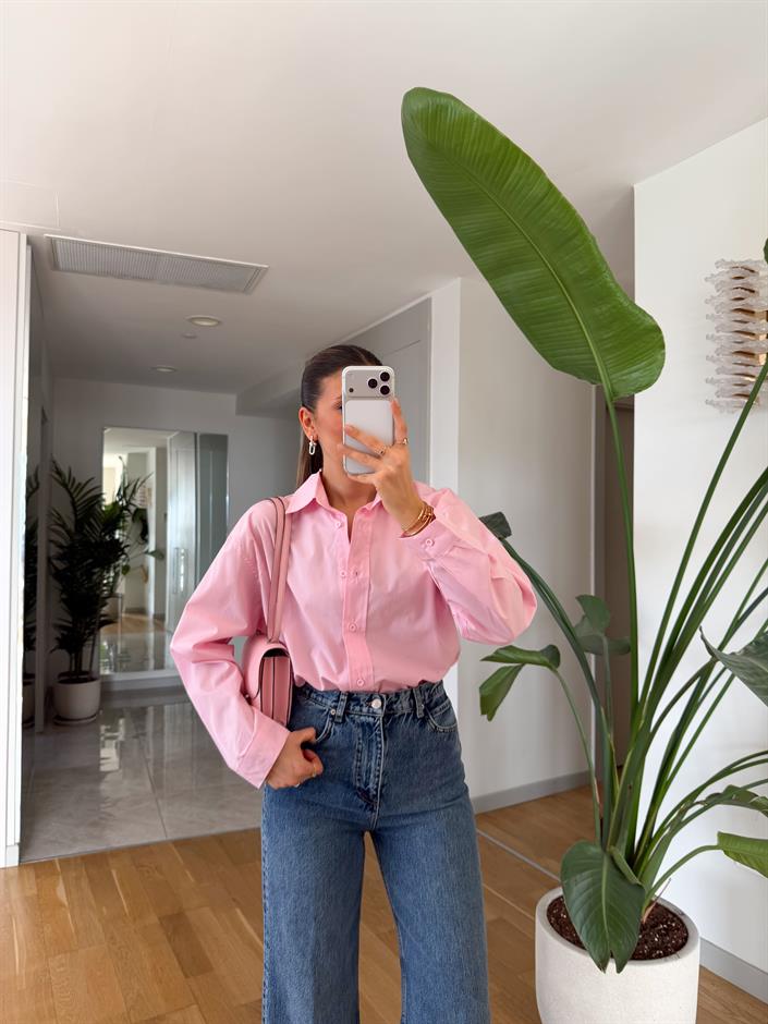 Punch Poplin Gömlek - Pembe