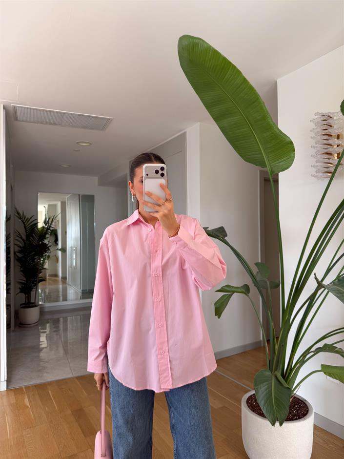 Punch Poplin Gömlek - Pembe