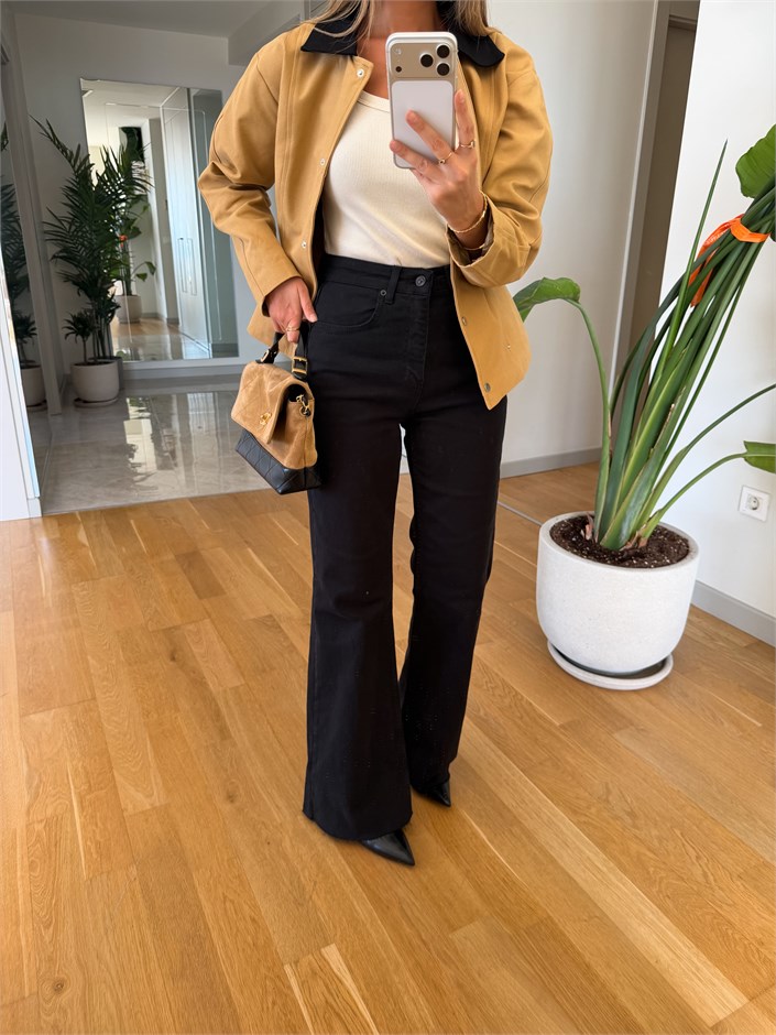 Push Up Etkili Wide Leg Jean - Siyah
