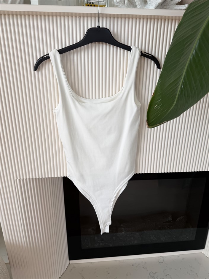 Qs Askılı Bodysuit - Ekru 