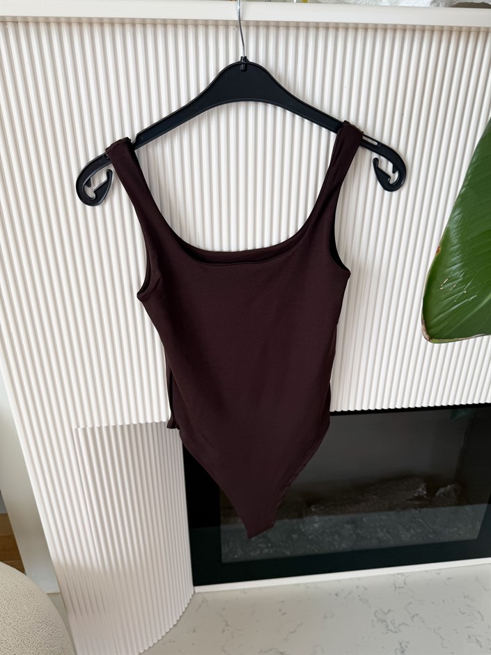 Qs Askılı Bodysuit - Kahve
