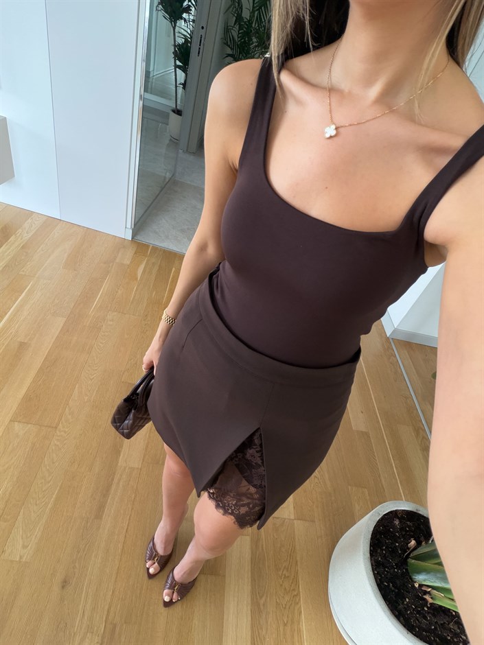 Qs Askılı Bodysuit - Kahve