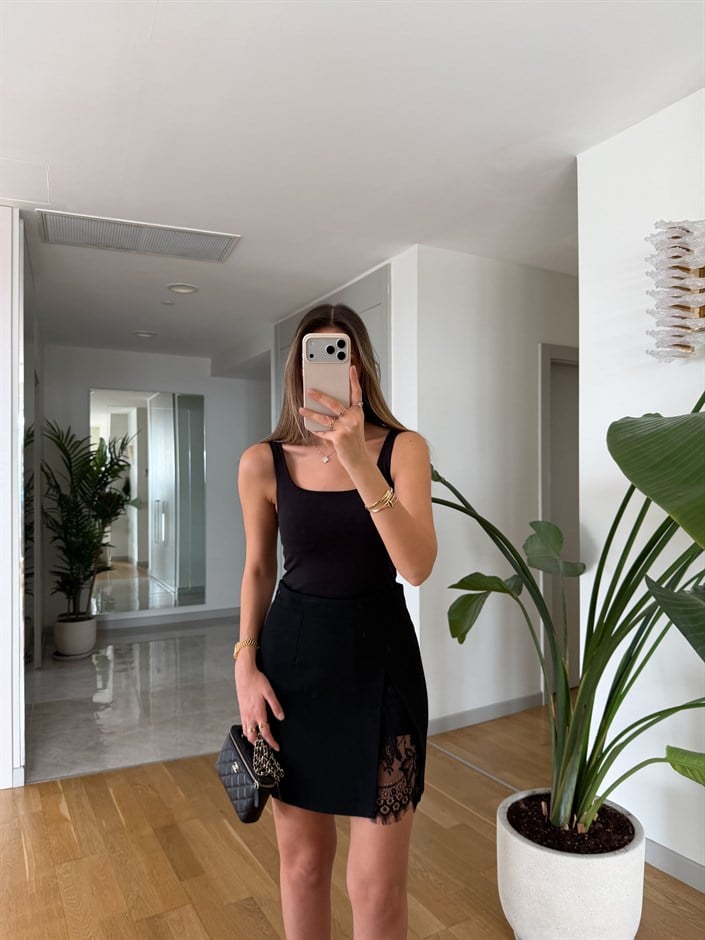 Qs Askılı Bodysuit - Siyah