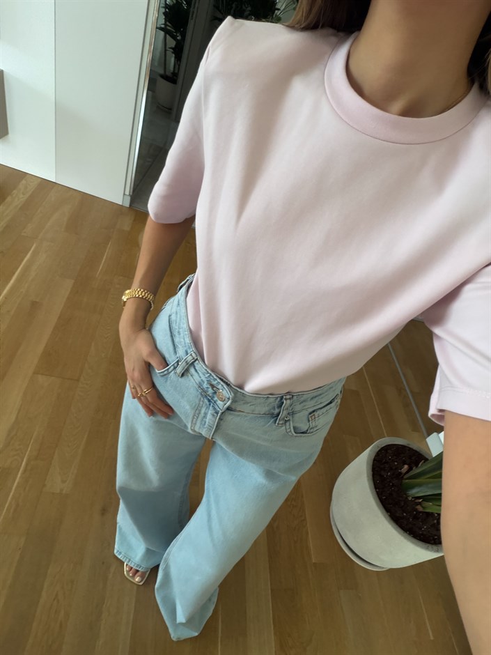 Qs Bisiklet Yaka Vatkalı Tişört - Pembe